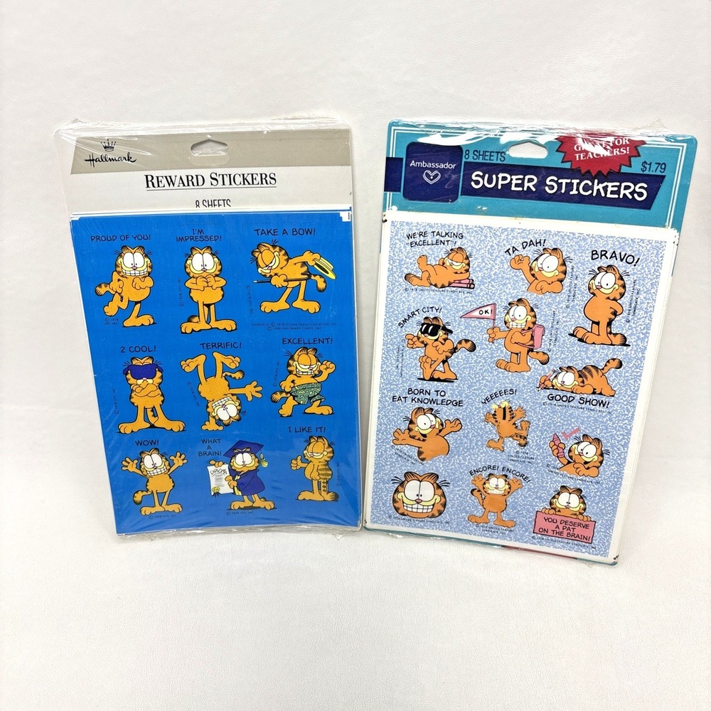 VTG 80s Lot Of 2 Hallmark Ambassador Garfield Teacher Reward Stickers 16 Sheets